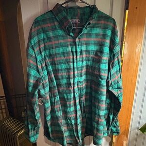 Lands' End Men's Green and Red Plaid Shirt